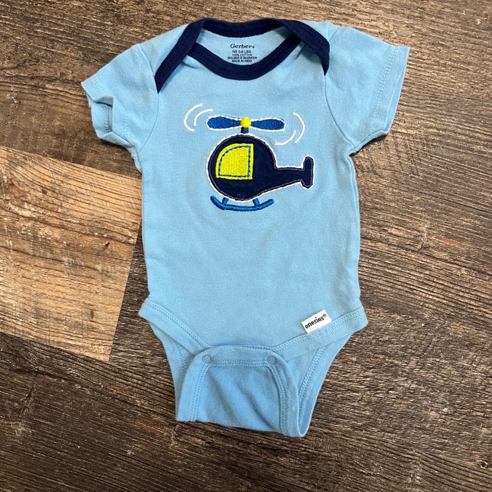 Gerber Helicopter Bodysuit Short Sleeve Blue Cotton Newborn‎ NB